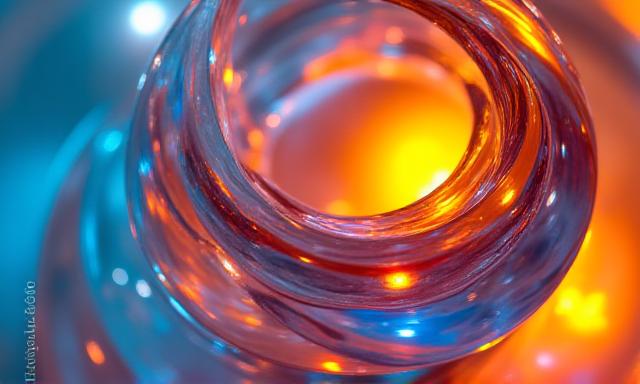 Escultura abstracta de vidrio con múltiples colores y reflejos